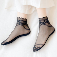 黑色鏤空蕾絲襪子女花邊短襪淺口網紗透明中筒棉底腳面透明絲襪