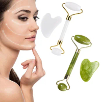 Jade Massagers for Face Beauty Health Gua Sha Scraper Set Skin Care Natural Stone White Gouache Massage Facial Slimming