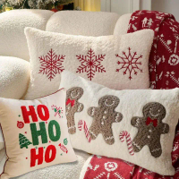 [HOT NYRD KHG 121] Christmas Pillowcase Gingerbread Man Snowflake Embroidery 'HOHOHO' Decorative Cus