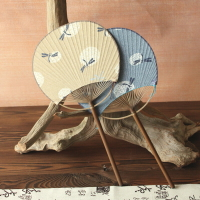 日式團扇和風扇子中國風夏天布扇蒲宮扇日本圓形雙面古典竹扇棉麻