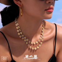 Trending Chrysanthemum Pattern Necklace, Bracelet and Anklet Set - 18K Gold Plated Stainless Steel J