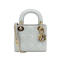 Dior 迪奧 展示品 Lady Dior 籐格紋羊皮兩用黛妃包-Mini(灰)