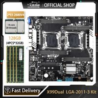 JINGSHA Dual X99 Motherboard Set With E5 2680V4 And 4*32GB=128GB DDR4 2400MHZ ECC REG RAM Support Intel LGA 2011-3 V3/V4 CPU Kit