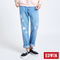 【EDWIN】男裝 503補釘加工直筒牛仔褲(漂淺藍)