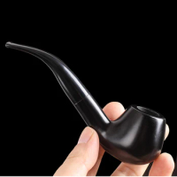 New Ebony Wood Pipe Bent Black Smoking Pipe Handmade Tobacco Pipe 9mm Filter Wooden Pipe Smoke Accessory