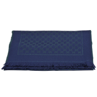 GUCCI 古馳 經典雙G LOGO織花羊毛流蘇圍巾(藍/綠色)