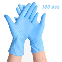 Disposable Gloves 100pcs Powder Free Soft Protective Hand Safety Home Work Blue Elastic Synthetic Vinyl Nitrile Gloves S M L
