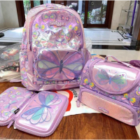 2024 New Australia Smiggle Original Girls Backpack Purple Butterfly Schoolbag Waterproof 16 Inches Fashion Gift Backpack Gift