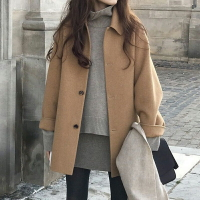 雙面羊絨大衣女中長款2020冬季新款韓版寬松流行赫本風毛呢外套潮