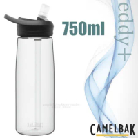 ★【美國 CAMELBAK】eddy+多水吸管水瓶RENEW 750ml運動水壺/專利咬嘴設計/CB24651 晶透白