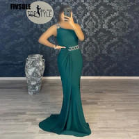 Fivsole One Shoulder Evening Dresses Vestidos De Fiesta Sleeveless Crystal Pleat Arabic Dubai Formal Gowns Mermaid Evening Gowns