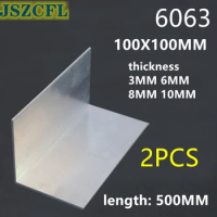 2PCS 6063 Right Angle aluminum 100x100MM thick 3/6/8/10MM L-shaped aluminum alloy Aluminum edging triangle profile length 500mm