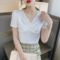 夏季新款光澤感亮面基礎款白色T恤女短袖絲光棉凈色冰絲上衣
