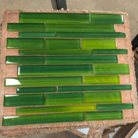 110 PCS Green Bamboo Hand Painted Crystal Glass Mosaic Tiles, Kitchen Backsplash Bathroom TV background Wallpaper Wall Tile
