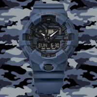 【CASIO 卡西歐】G-SHOCK 百搭迷彩 海軍藍 大錶徑 雙顯系列(GA-700CA-2A)