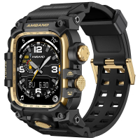 【Amband】Apple Watch 專用保護殼 ☆ M3 美國鋼鐵特攻軍規 黑金TPU 錶帶(46mm - Apple Watch 10)