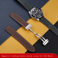 Bracelet 22mm for TAG Heuer genuine leather strap for men's Carlisla Monaco series magnetic folding buckle watch strap wristband