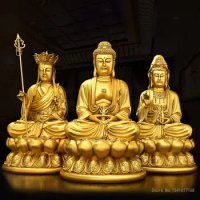 The Three Saints Ornaments of Pure Copper, Tibetan King, Guanyin Bodhisattva Sakyamuni Buddha Set, Tibetan Buddha Statue