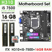 H310 Computer Motherboard I5-7500+16GB(8G*2) 2666MHz DDR4 PC LGA1151 KIT Mainboard VGA/HD-compatible Ports Motherboard SATA
