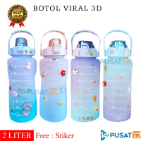 PUSAT17 BOTOL MINUM MOTIVASI 2 LITER / BOTOL VIRAL 3D 2 LITER 2000ML / BOTOL PELANGI BOTOL KOREA VIR