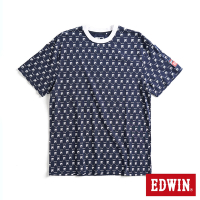 EDWIN x FILA聯名 經典主義滿版聯名LOGO印花短袖T恤-男款-丈青色