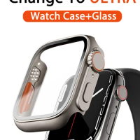 Glass+Case for Apple Watch 44mm 45mm 41mm 40mm 42mm 38mm Screen Protector Cover Change Ultra Bumper iWatch Series 8 7 SE 6 5 3