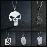 Skull Trident Gecko Music Note Necklace Stainless Steel Chain Letter K Pendant For Woman Man Jewelry