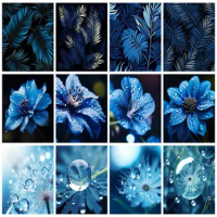 CHENISTORY Paint by Number Blue Flowers DIY Oil Painting Kit for Kids Painting By Numbers 16x20 Inch On Canvas DIY Home Decorati