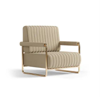 Italian minimalist brass flannelette sofa chair Designer hotel lounge lounge chair single chair