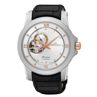 【SEIKO】尊品鏤空開芯機械錶(銀x皮帶/4R39-00P0KS)