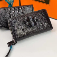 Authentic Real True Crocodile Skin Men's Large Wristlets Wallet Card Holders Genuine Exotic Alligator Leather Male Clutch Purse