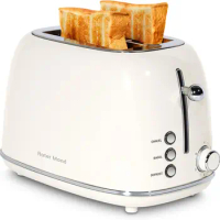 2 Slice Toaster Roter Mond Retro Stainless Steel Toaster with Bagel, Cancel, Defrost Function and 6 Bread Shade Settings Bread