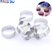 4/6 Pcs Mini Tart Ring Stainless Steel Tartlet Mold Small Circle Cutter Pie Ring Heat-Resistant Perforated Cake Mousse Molds