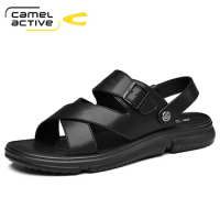 Camel Active 2022 Men Sandals PU Leather Sandals Men Fashion Comfortable Leisure Slip-On Brand Shoes Men Beach Sandals