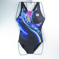 ARENA SWIM 女款 連身三角泳衣 UPF50+ 泳裝 TSF5010WBKBU 黑x藍【iSport愛運動】