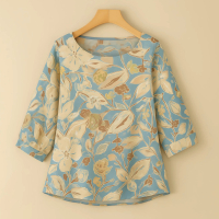 Women's Casual Tops, 3 / 4 Sleeves, Round Neck, Comfortable and Breathable Tops, Suitable for Summer