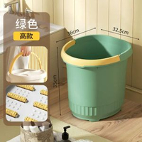 全城熱賣 - 手提耐摔帶蓋加高加厚足浴桶泡腳桶過小腿足浴盆塑膠洗腳桶泡腳盆【高35cm】加厚草綠-滾輪按摩-大桶弓