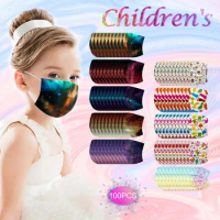 100PCS Disposable Face_Masks Kids Tie-dye Colorful_Mask Breathable Cartoon Childrens Disposable Face_Mask 마스크 маска для лица