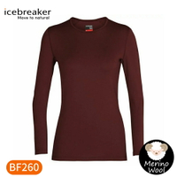 【Icebreaker 女 Tech 圓領長袖上衣 BF260《酒紅》】104387/排汗衣/內層衣/薄長袖/圓領T
