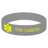 300pcs 19MM Wide Medical Alert ID TYPE 1 DIABETES Wristbands Silicone Bracelets
