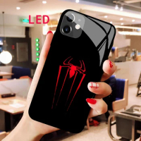 Spider-Man Luminous Tempered Glass phone case For Apple iphone 12 11 Pro Max XS mini Acoustic Control Protect Backlight cover