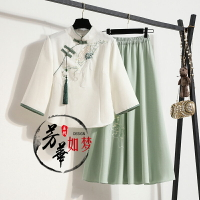 民國風復古女裝改良漢服中國風唐裝中式棉麻連衣裙兩件套裝夏茶服