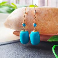 Turquoise Barrel Bead Earrings for Women 14K Gold-Plated Earrings