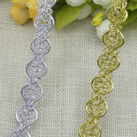 20Meters 2cm Gold Silver Wave Lace Trim Fabric Curve Centipede Braided Ribbon Lace Wedding Craft DIY Clothes Sewing Accessories