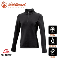 【Wildland 荒野 女 Polartec PSP彈性功能衣《黑》】P2603/半領襟/運動衣/休閒衫/吸濕排汗