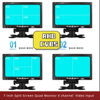 AHD CVBS 7 Inch Split Screen Quad Monitor 4 channel Video Input Windshield Style Parking Dashboard For Car Rear View Camera