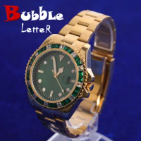 Bubble Letter Field Watch for Men Ice Big Gold Color Waterproof Stainless Steel Hip Hop Jewelry Relogio Masculio