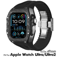 For Apple Watch Ultra 49mm Modification Kit Carbon Fiber Case Luxury Fashion Protection iWatch Ultra 2 Mod Kit Case+Strap