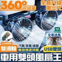 【雙渦輪 新款🔥拼全台最低】車用雙頭風扇 汽車靠背後座5V/2A USB風扇 車載電風扇 後座風扇 桌面電風扇 暴風涼
