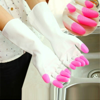 廚房家務塑膠防水橡膠手套 家用乳膠洗碗衣服皮手套 薄款加厚耐用